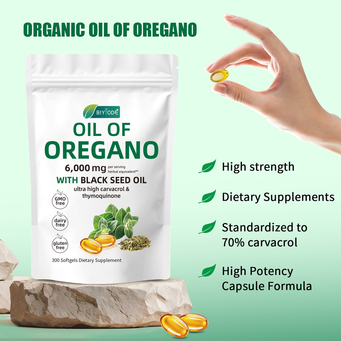 BIYODE ZWQITDS Oil of Oregano with Black Seed Oil, 2-in-1 Oil of Oregano Softgels 6,000mg,Oregano Oil Supplement ,300 Softgel,Non-GMO & Immune Support Oil of Oregano Softgels