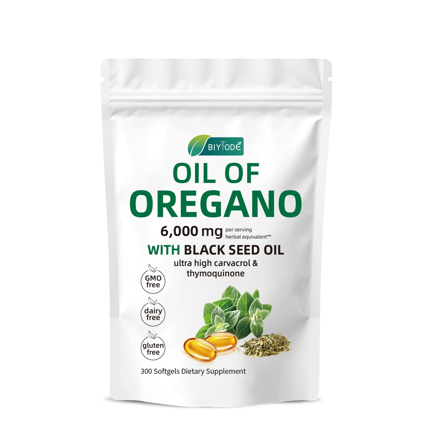 BIYODE ZWQITDS Oil of Oregano with Black Seed Oil, 2-in-1 Oil of Oregano Softgels 6,000mg,Oregano Oil Supplement ,300 Softgel,Non-GMO & Immune Support Oil of Oregano Softgels
