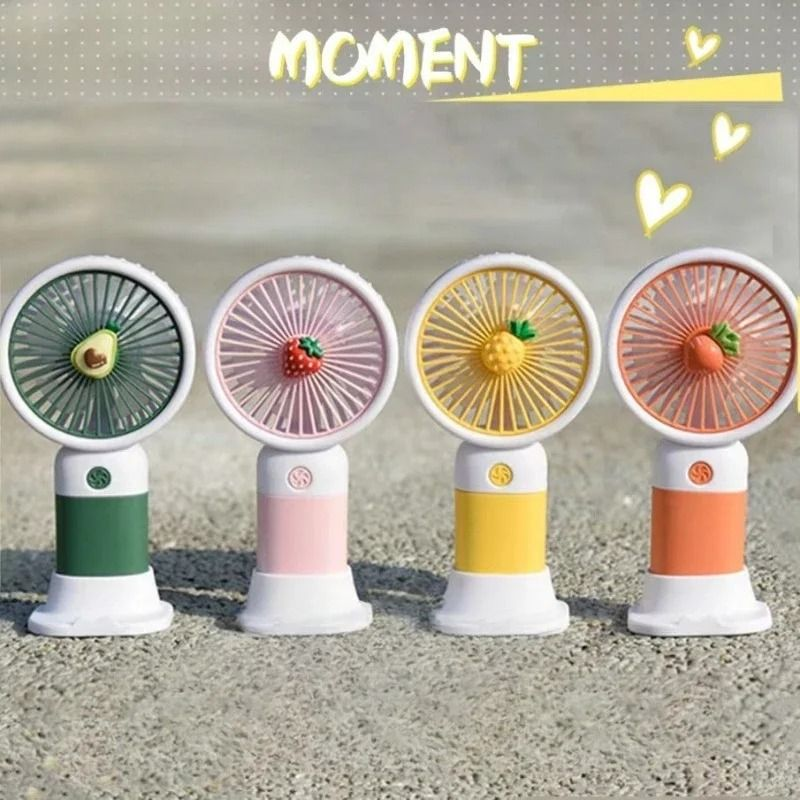 Multifunctional Mini Cool Fan Rechargeable Summer Cartoon Fruit Portable Mini Fan Phone Holder Stand for Bedroom