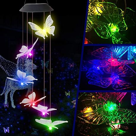 Outdoor Decorative Lights, Butterfly LED Solar Wind Chime Led Lights - multi-color