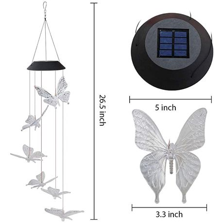 Outdoor Decorative Lights, Butterfly LED Solar Wind Chime Led Lights - multi-color
