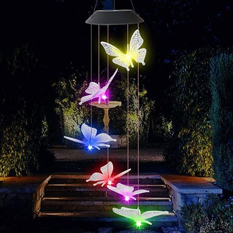 Outdoor Decorative Lights, Butterfly LED Solar Wind Chime Led Lights - multi-color