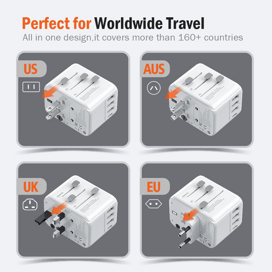 AIMAX Universal Travel Adapter Charger AC Plug USA EU UK AU USB Type-C