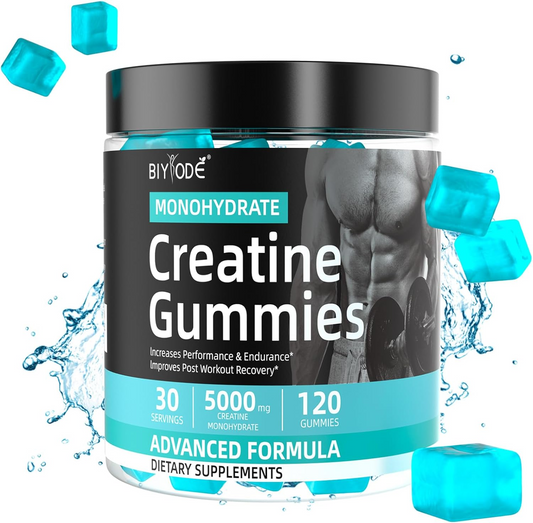 BIYODE Creatine Monohydrate Gummies 5000mg for Men Women Growth Muscle Enhance Workout Recovery Low Calorie 120 Gummies 30 Day Supply