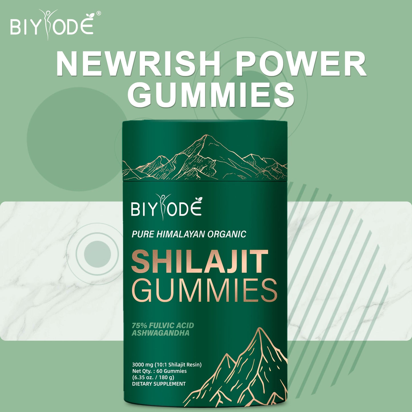 BIYODE Himalaya Organic Gummies 75% Fulvic Acid 3000mg Quantity: 60 Gummies / 180g Y Supplement