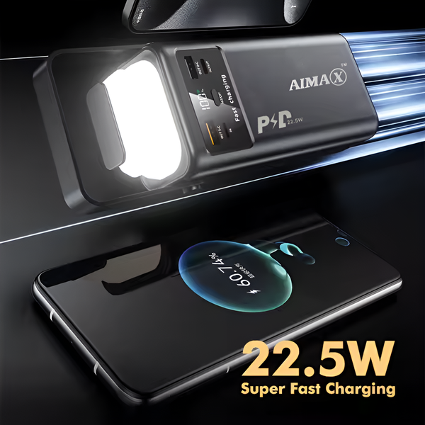 AIMAX 30000 mAh Power Bank 22.5W Fast Charging with Retractable LED Light