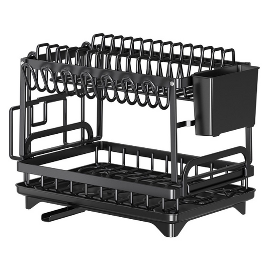 Dish Rack Kitchen Dish Drainer,Rustproof 2-Tier Dish Drying Rack - Black
