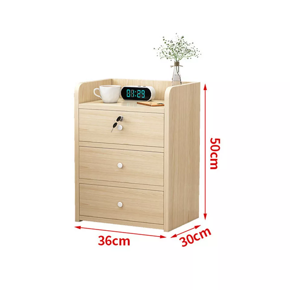 3-Drawer Wooden Bedside Cabinet Bedroom Furniture Storage Nightstand Table