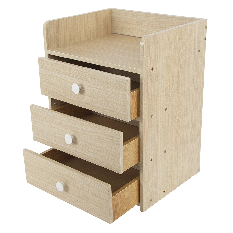3-Drawer Wooden Bedside Cabinet Bedroom Furniture Storage Nightstand Table