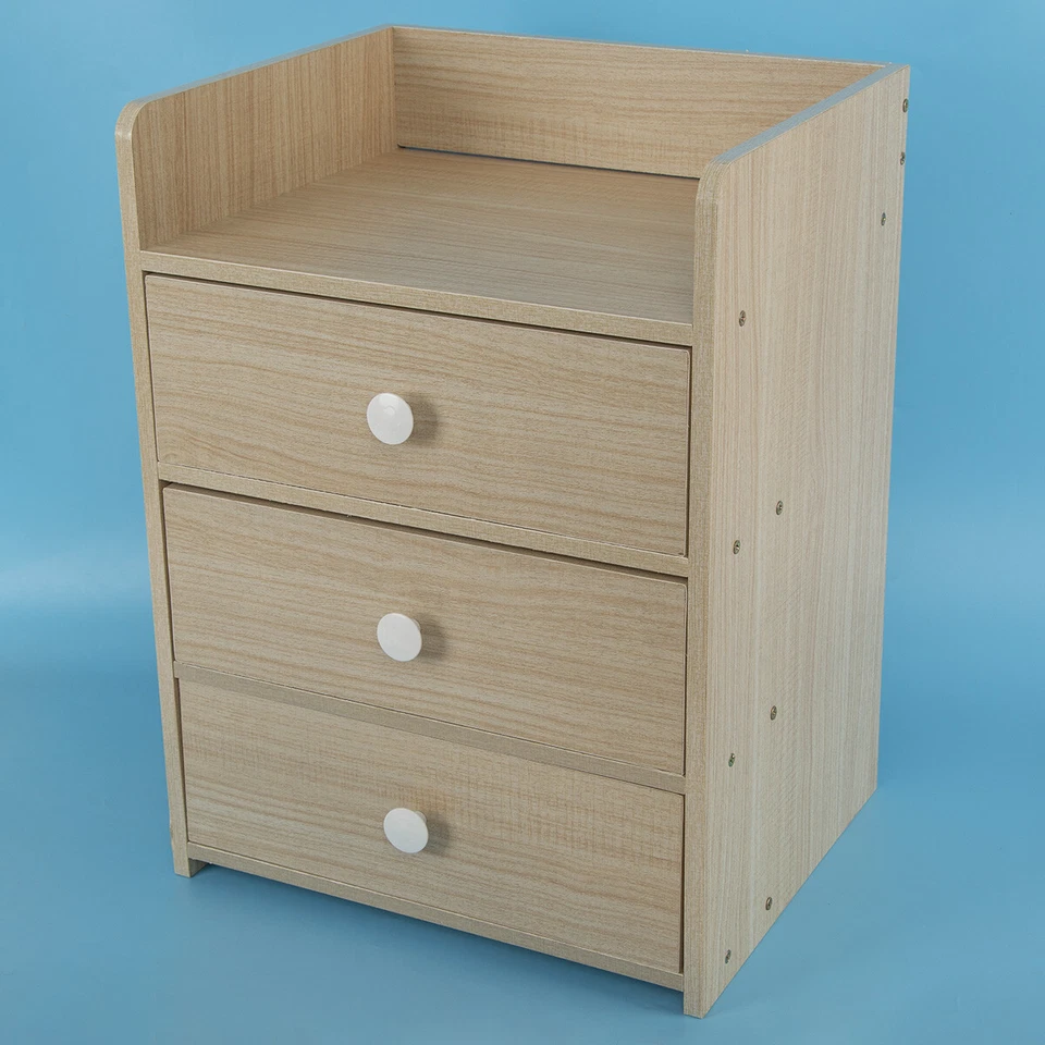 3-Drawer Wooden Bedside Cabinet Bedroom Furniture Storage Nightstand Table