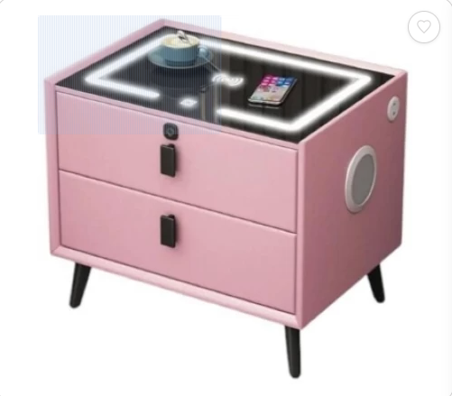 Pink wireless solid wood bedside table, 40X50X46, three-color light, USB, Bluetooth speaker