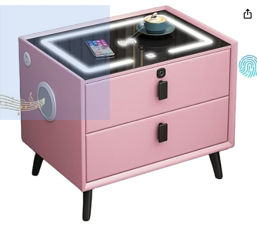 Pink wireless solid wood bedside table, 40X50X46, three-color light, USB, Bluetooth speaker