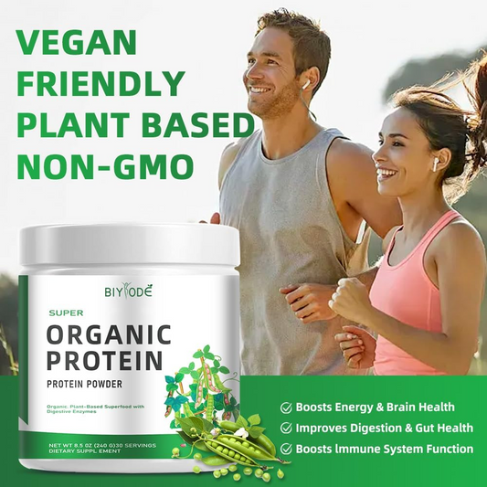 BIYODE Organic Pea Protein Powder, Super Organic Protein, Five Unique Plant Proteins + BCAAs and Glutamine, with Digestive Enzymes, 240g