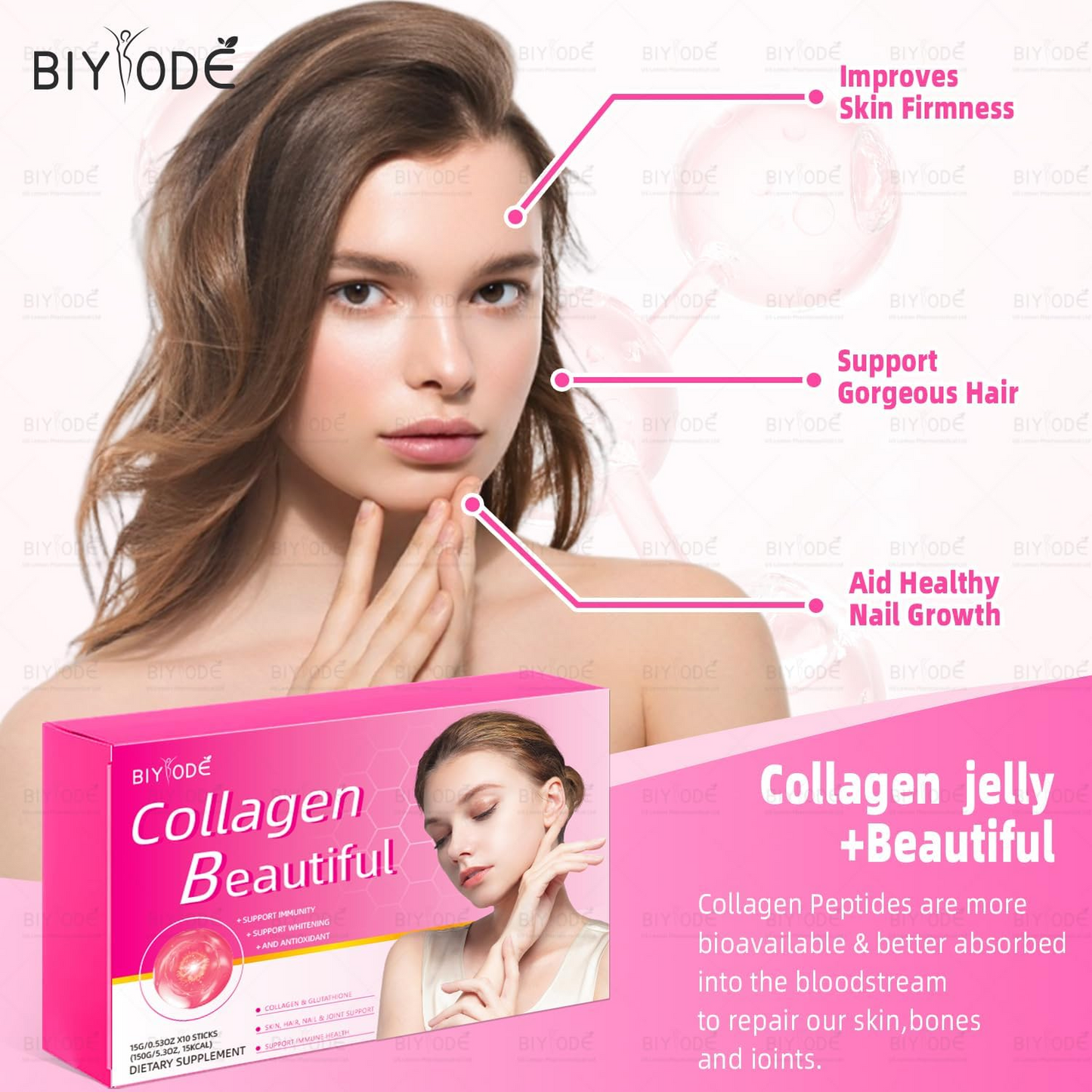 BIYODE Collagen Beauty Jelly, + Enhance Immunity + Whitening + Antioxidant, Rich in Collagen and Glutathione, Supports Skin, Bone, Bone and Joint Health, 10 Packs