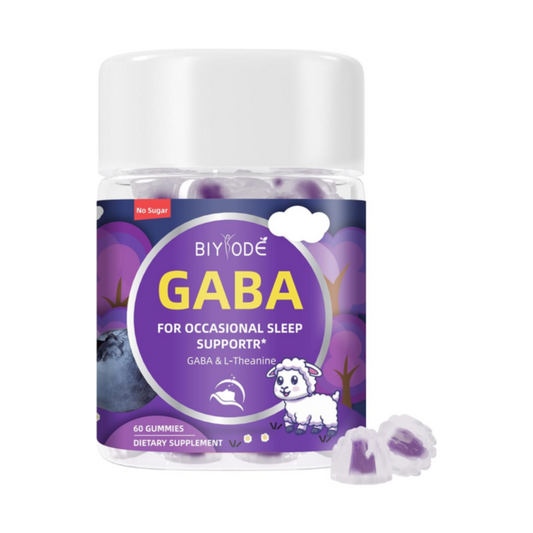 BIYODE Adult Sleep Supplement: Contains GABA, L-theanine, helps calm the brain, stabilize emotions, promote sleep, does not contain melatonin, blueberry flavor, 60 capsules