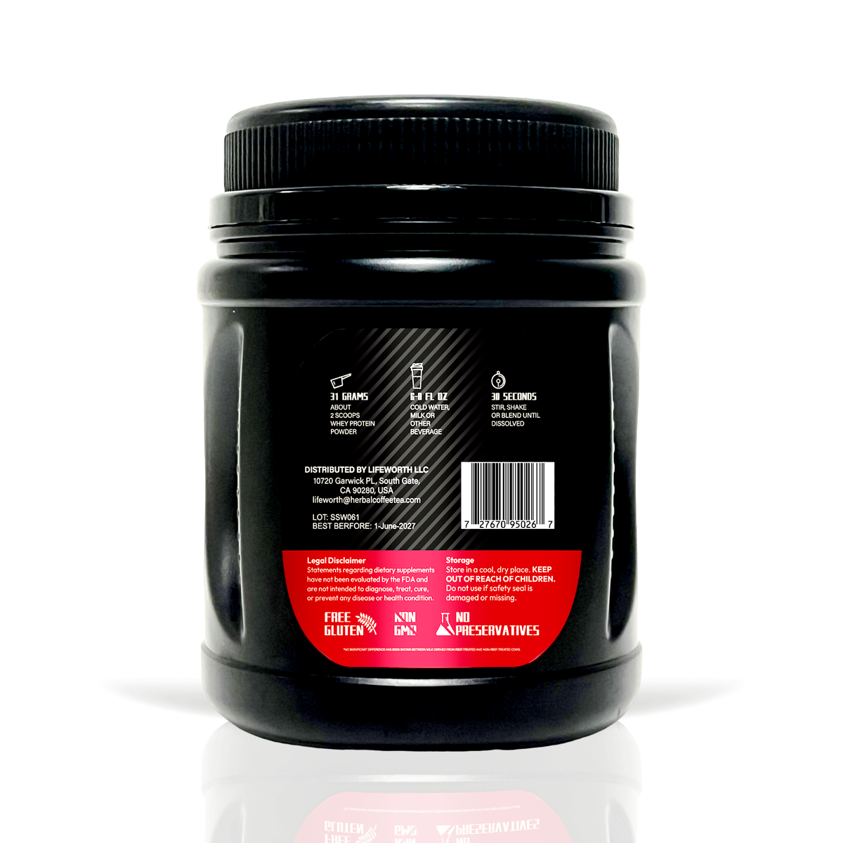 LIFEWORTH Whey Protein Powder 100% Protein Super Standard, Double Rich Chocolate. 10g Protein. 0 Sugar. Gluten Free