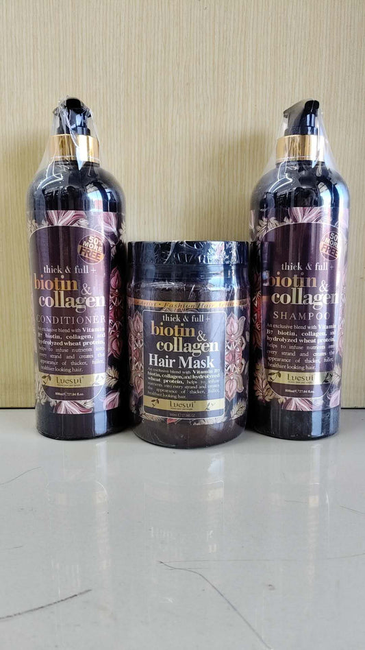 Biotin Collagen Shampoo Set, 3 Bottles