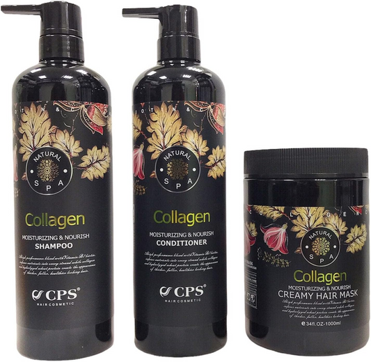 Collagen Moisturizing Nourishing Shampoo and Conditioner Set, 3 Bottles