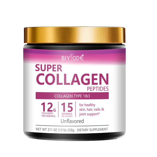 BIYODE Super Collagen, Type 1 & Type 3, 12g Collagen per serving, 15 servings per box, helps promote healthy skin, hair, nails and joints, Net Wt 211 oz (131 g) 258g Dietary Supplement