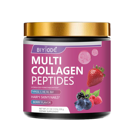 BIYODE Berry Flavor Multi-Collagen Peptides, Hydrolyzed for Optimal Absorption, Types I, II, III, IV, and V, for Healthy Hair, Skin, and Nails, Net Wt 211 oz (1316 g) 258 g Dietary Supplement