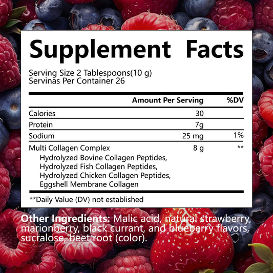 BIYODE Berry Flavor Multi-Collagen Peptides, Hydrolyzed for Optimal Absorption, Types I, II, III, IV, and V, for Healthy Hair, Skin, and Nails, Net Wt 211 oz (1316 g) 258 g Dietary Supplement