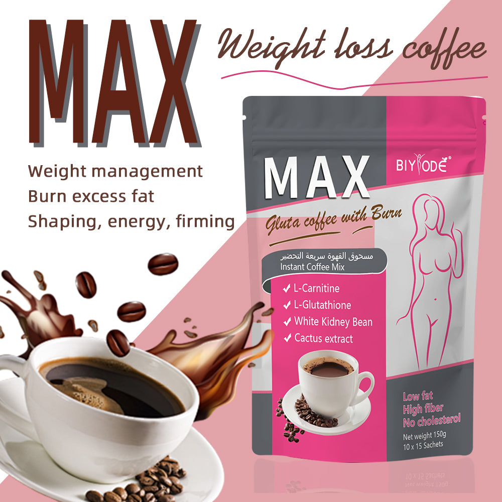 BIYODE Glutathione Coffee, Instant Coffee Mix, Multi-Organic Ingredients, L-Carnitine, Glutathione, White Kidney Bean, Cactus Extract, Low Fat, High Fiber, Cholesterol Free, Net Wt 150g 10x15 Sachets