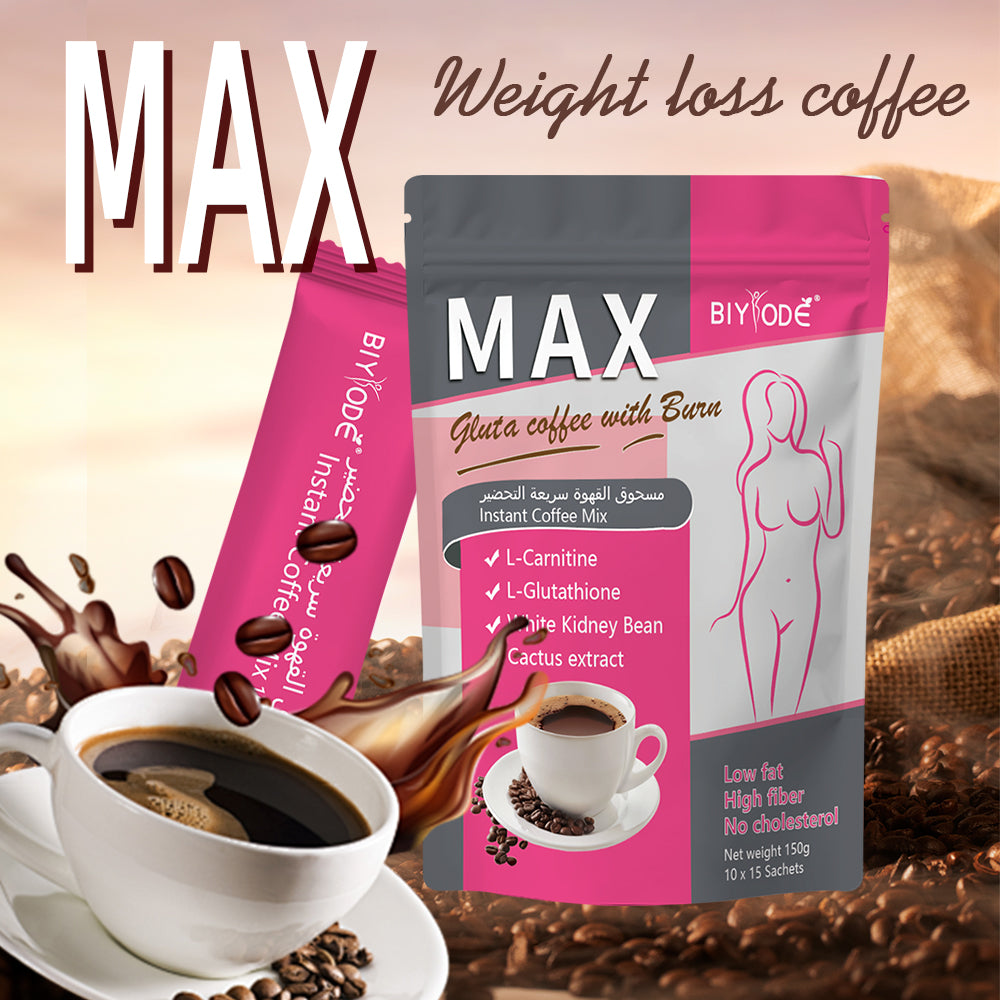 BIYODE Glutathione Coffee, Instant Coffee Mix, Multi-Organic Ingredients, L-Carnitine, Glutathione, White Kidney Bean, Cactus Extract, Low Fat, High Fiber, Cholesterol Free, Net Wt 150g 10x15 Sachets