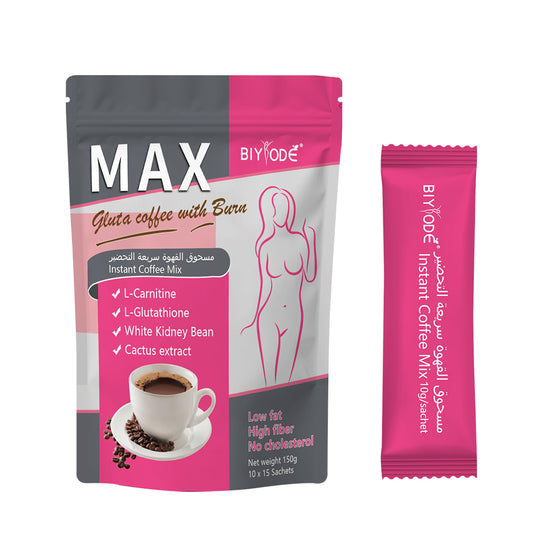 BIYODE Glutathione Coffee, Instant Coffee Mix, Multi-Organic Ingredients, L-Carnitine, Glutathione, White Kidney Bean, Cactus Extract, Low Fat, High Fiber, Cholesterol Free, Net Wt 150g 10x15 Sachets