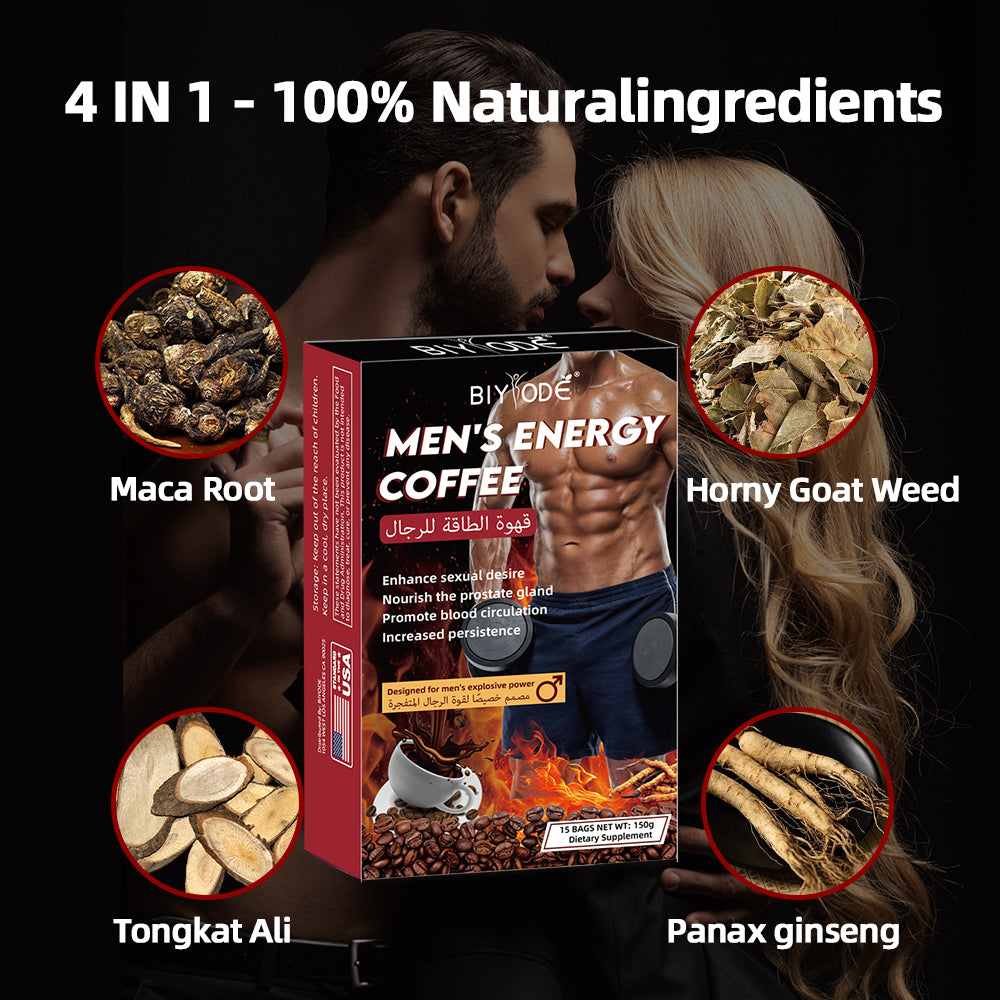 BIYODE Men's Energy Coffee nourishes the prostate, promotes blood circulation, and enhances endurance. It is designed for men's explosive power. Men's Energy Coffee 10g/15 bags