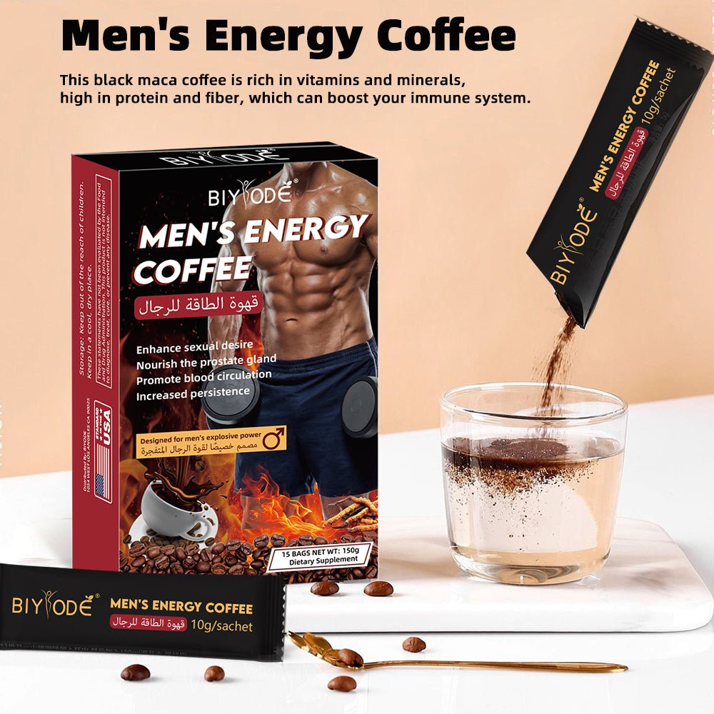 BIYODE Men's Energy Coffee nourishes the prostate, promotes blood circulation, and enhances endurance. It is designed for men's explosive power. Men's Energy Coffee 10g/15 bags