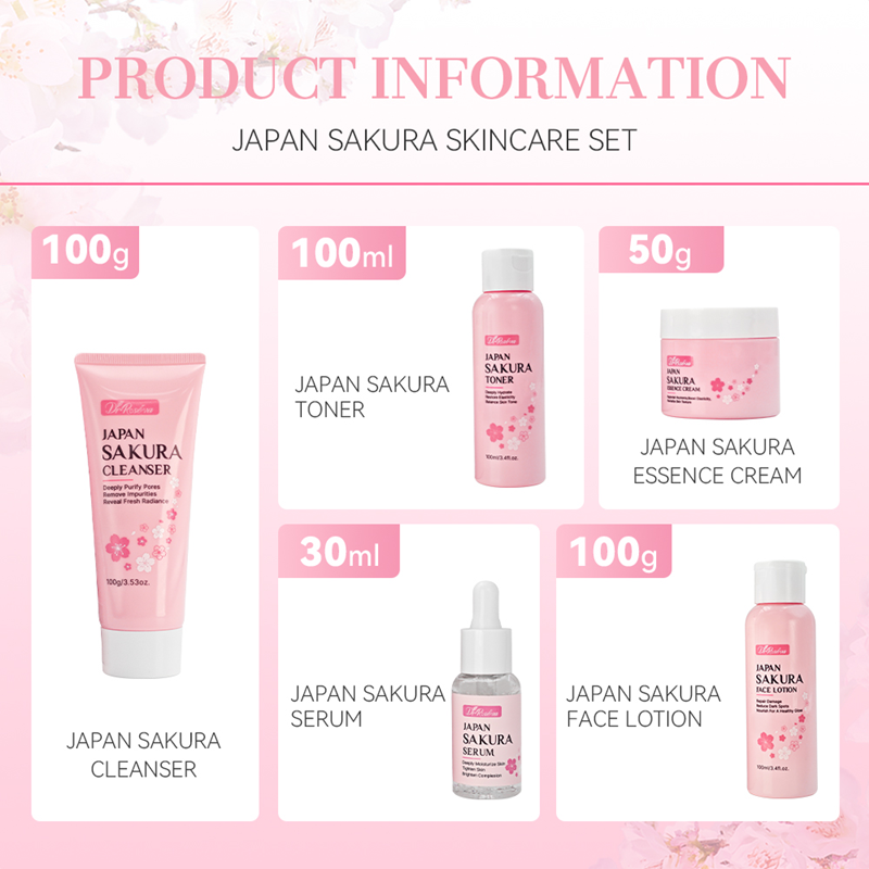 Sakura Deep Moisturizing Skincare Set, Brightening Skin, 5-Piece Set