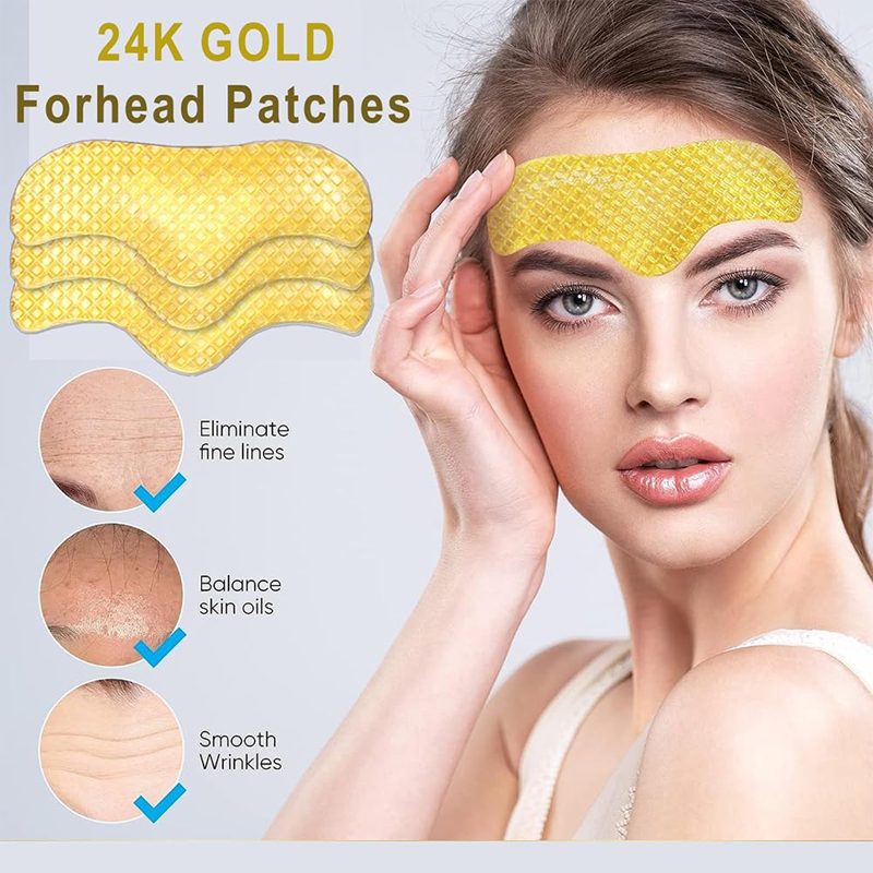 24K Gold Water Collagen Forehead and Face Anti-Wrinkle Patches, 3 Pieces