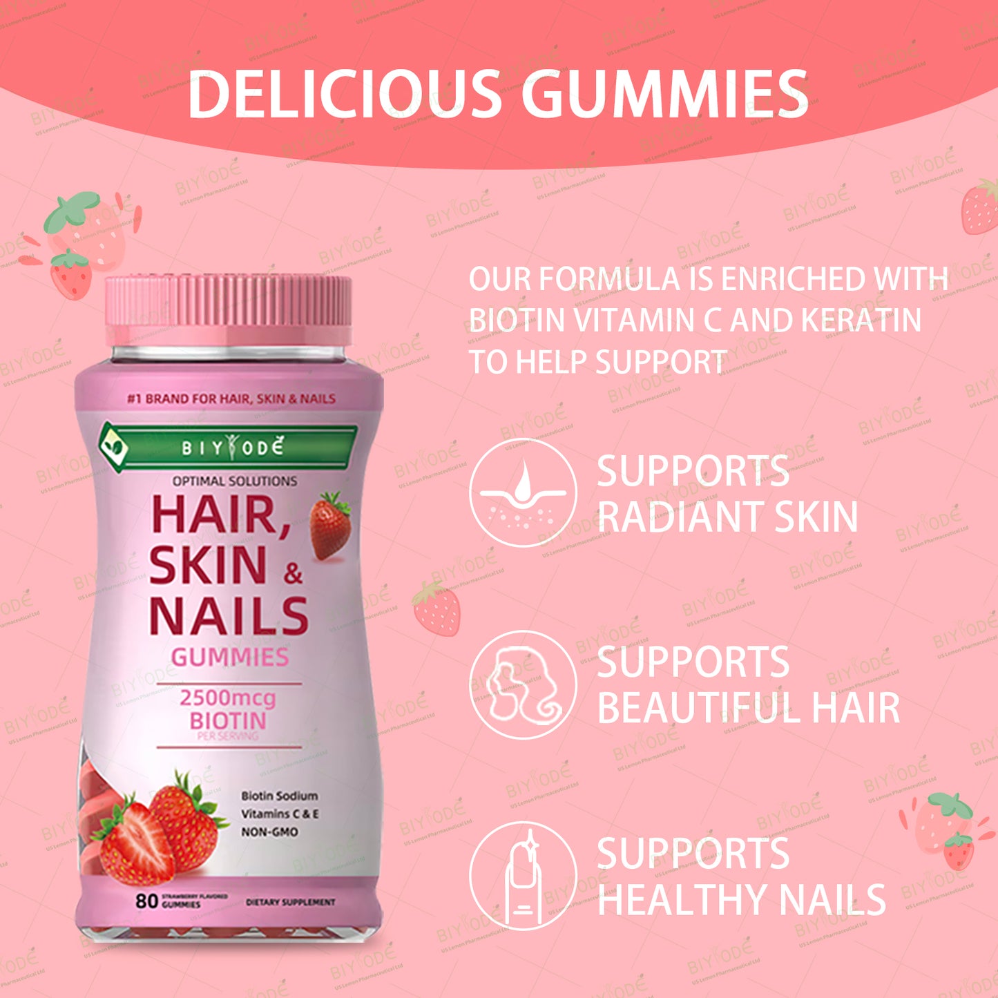 BIYODE Hair Skin Nails Gummies 80 Gomitas Originales