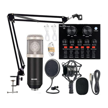 Podcast Equipment Bundle, BM-800 Mic Kit with V8 Live Sound Card