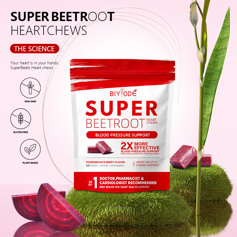 BIYODE SuperBeets Heart Chews | Grape Seed Extract and Non-GMO Beet Powder