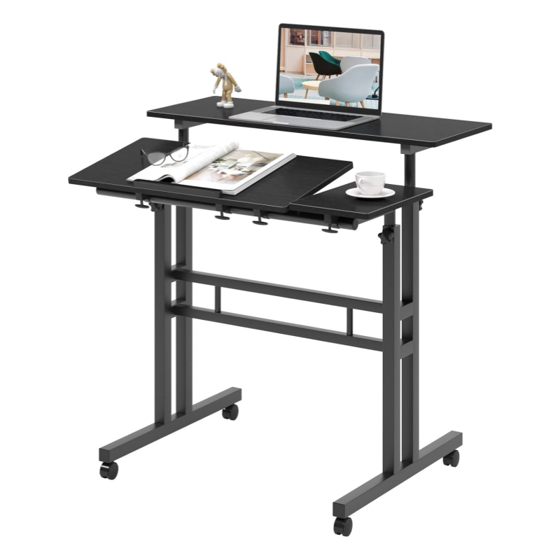 TOXIYA Exquisite Wheeled Detachable Height Adjustable Standing Laptop Desk, Computer Cart for Home Office, Rolling Desk Long-Lasting and Durable, Steel Structure Computer Desk