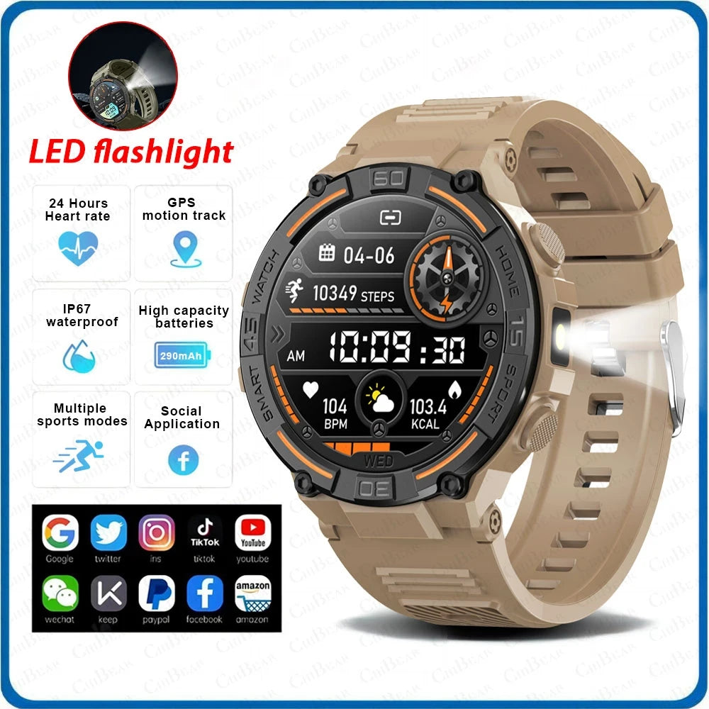 TOXIYA Outdoor Military Rugged Smartwatch Men GPS Sports Fitness Waterproof Watch Bluetooth Call with LED Lights