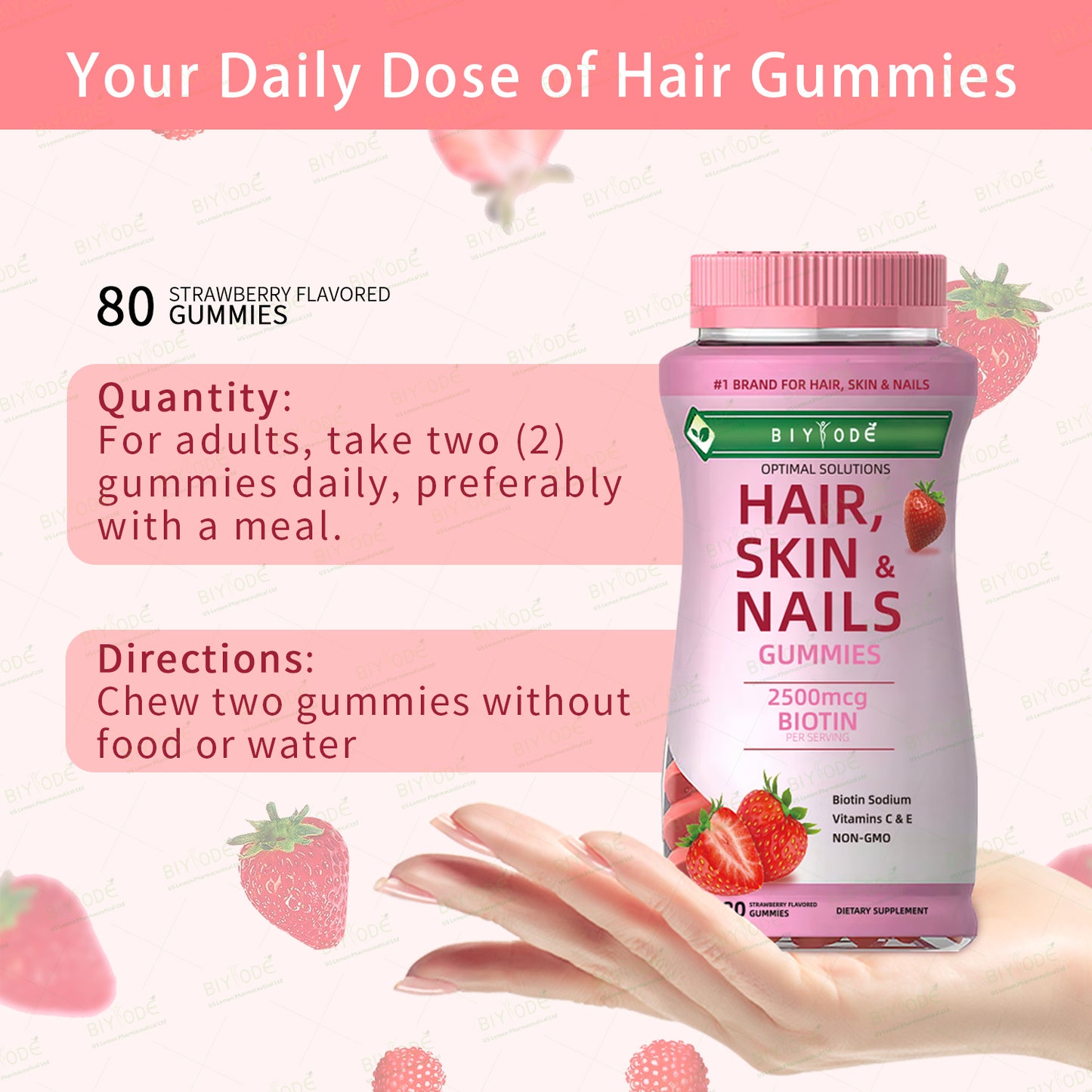 BIYODE Hair Skin Nails Gummies 80 Gomitas Originales