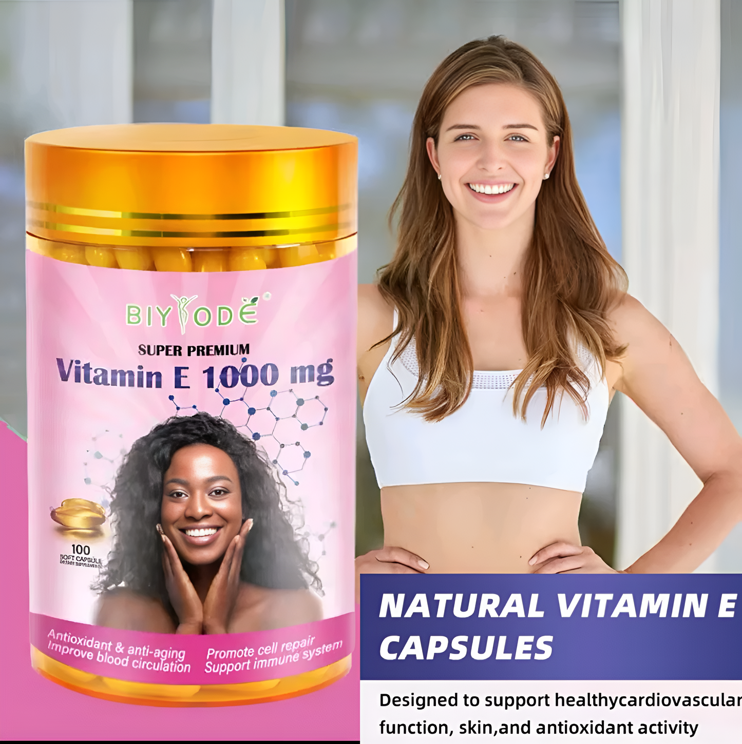 BIYODE Vitamin E (1000mg) | For Skin, Immunity, Eyes, Heart, and Antioxidant Protection