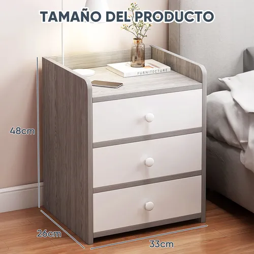 3-Drawer Wooden Bedside Cabinet Bedroom Furniture Storage Nightstand Table