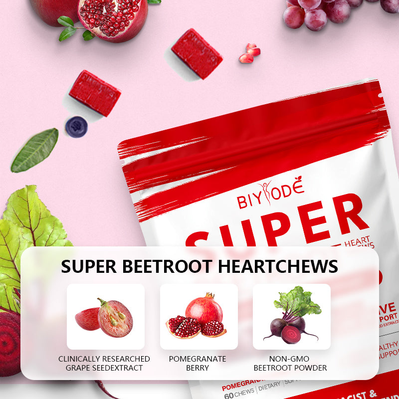 BIYODE SuperBeets Heart Chews | Grape Seed Extract and Non-GMO Beet Powder