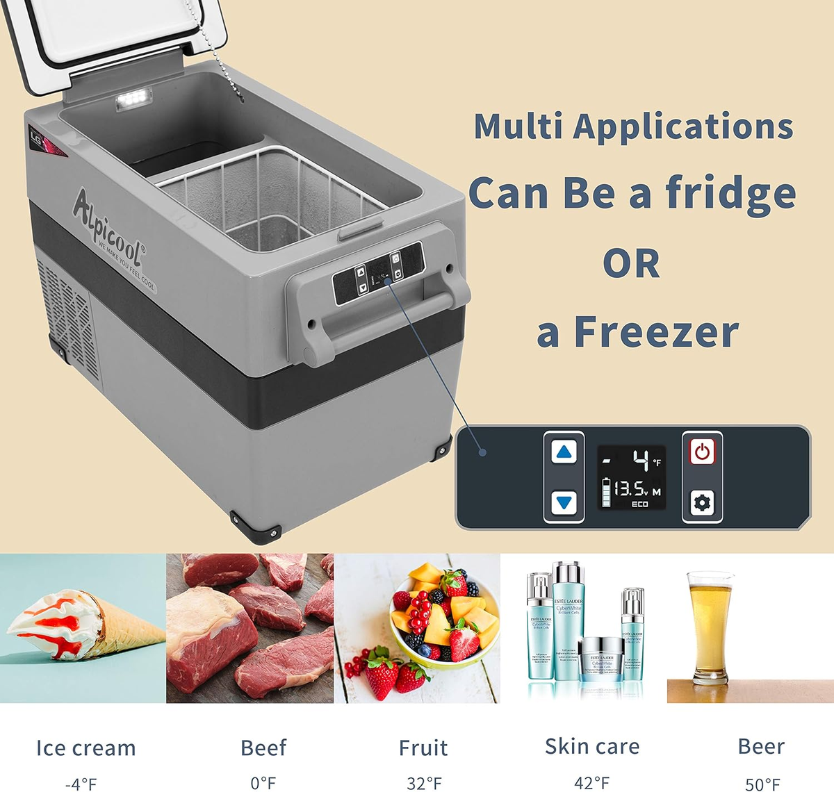 Alpicool CF45 45L Car Fridge, 12V/240V Dual Use Portable Freezer for Trips