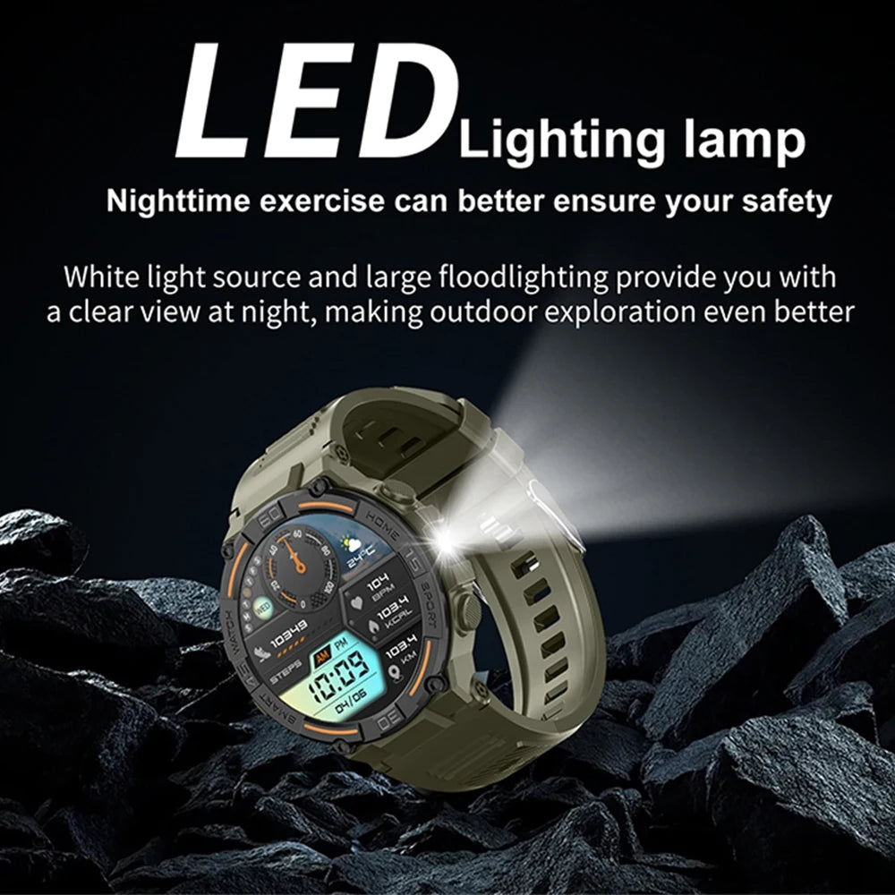 TOXIYA Outdoor Military Rugged Smartwatch Men GPS Sports Fitness Waterproof Watch Bluetooth Call with LED Lights