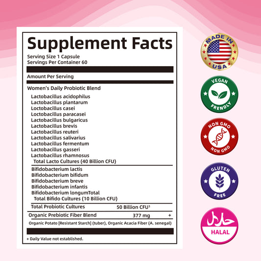 BIYODE Women's Probiotic Capsules, improve intestinal function, enhance immunity, regulate hormone balance, 60 capsules