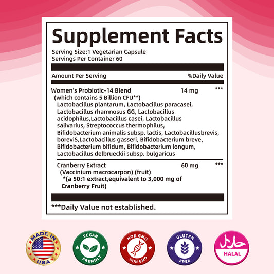 BIYODE Cranberry Probiotic Capsules, Promote Urinary Tract Health, Support Intestinal Health, Enhance Immunity, 60 Capsules