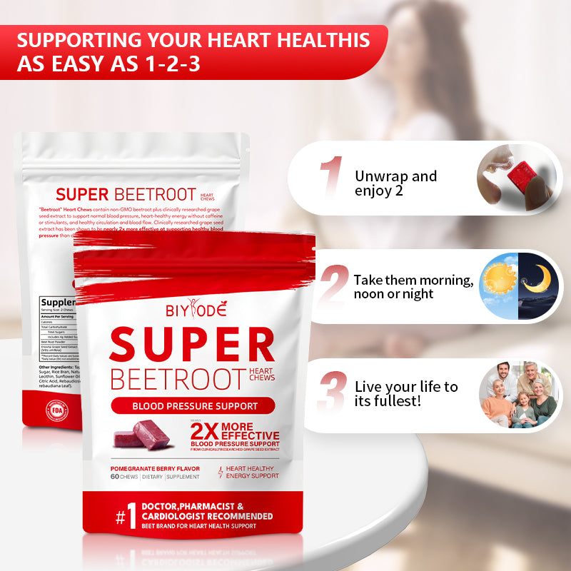 BIYODE SuperBeets Heart Chews | Grape Seed Extract and Non-GMO Beet Powder