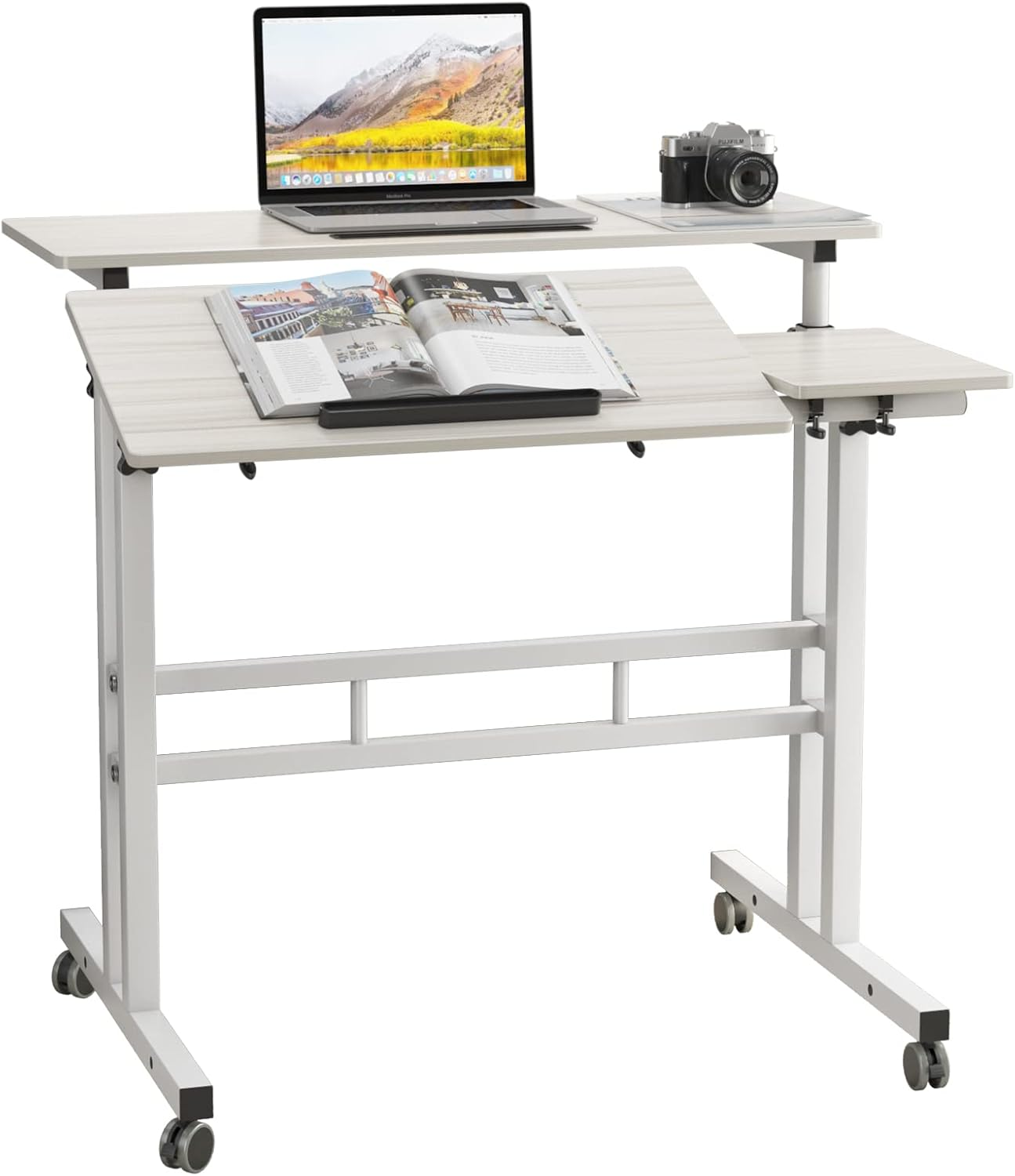 TOXIYA Exquisite Wheeled Detachable Height Adjustable Standing Laptop Desk, Computer Cart for Home Office, Rolling Desk Long-Lasting and Durable, Steel Structure Computer Desk
