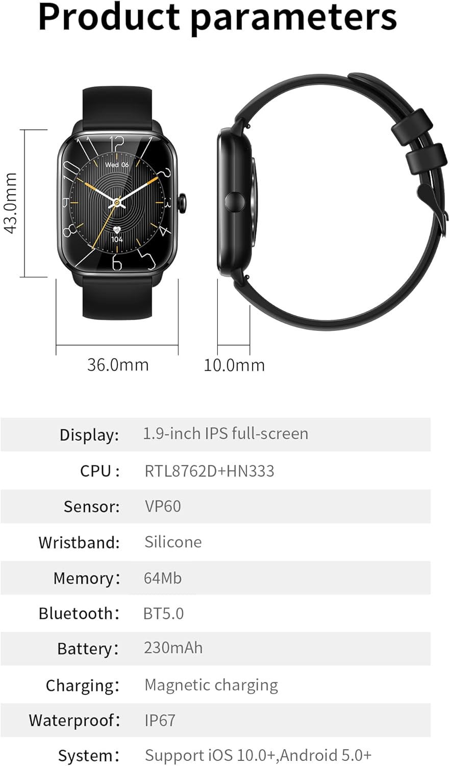 TOXIYA Smart Watch (Answer/Make Calls)1.85 Inch for Men Women 110+ Sport Modes Fitness Watch with Sleep Heart Rate Monitor, Pedometer IP67 Waterproof Activity Trackers for iOS Android