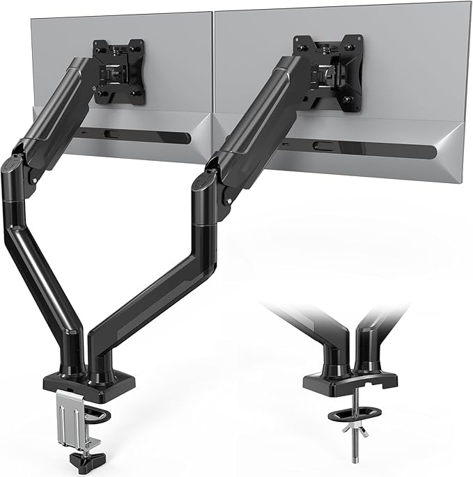 TOXIYA Monitor Stand, Adjustable Dual Monitor Desk Mount for 13-32 Inch Screens, Full Motion VESA Mount with C Clamp, Grommet Base, Tilt, Swivel, Rotation