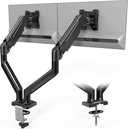 TOXIYA Monitor Stand, Adjustable Dual Monitor Desk Mount for 13-32 Inch Screens, Full Motion VESA Mount with C Clamp, Grommet Base, Tilt, Swivel, Rotation